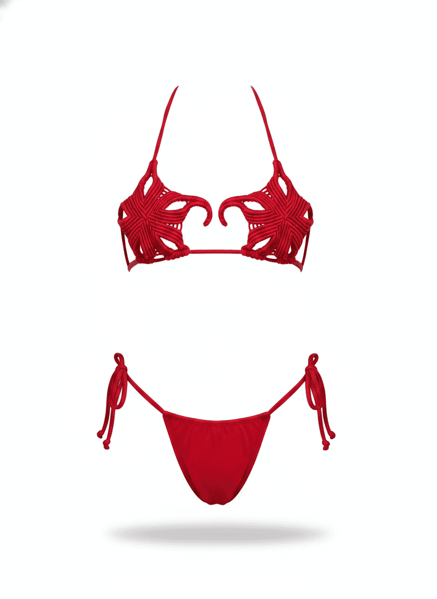 Bikini Crochet Estrella · Rojo Fuego